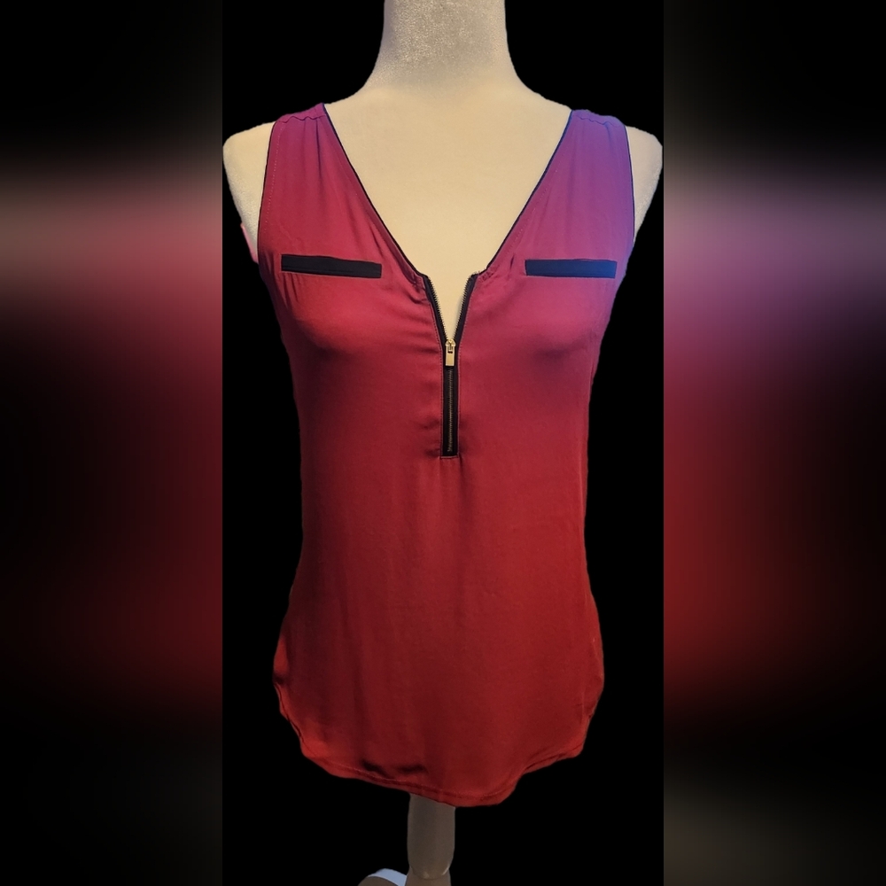 Express Burgundy Zipper V-Neck Blouse